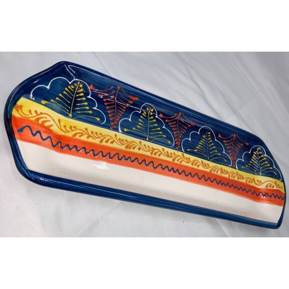 Handcrafted Spanish Ceramic Serving Tray With Vibrant Blue Yellow & Orange - Picture 2 of 6